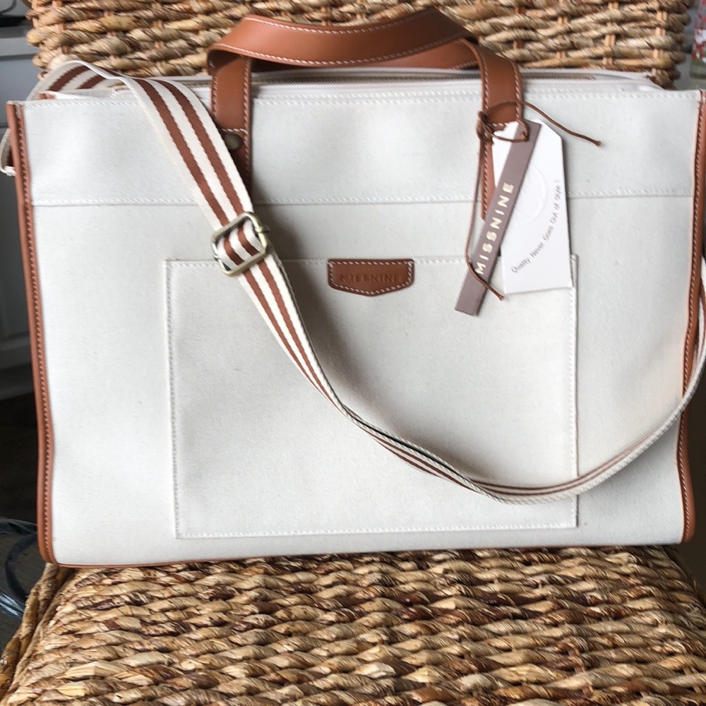 White and Brown Tote Bag NWOT